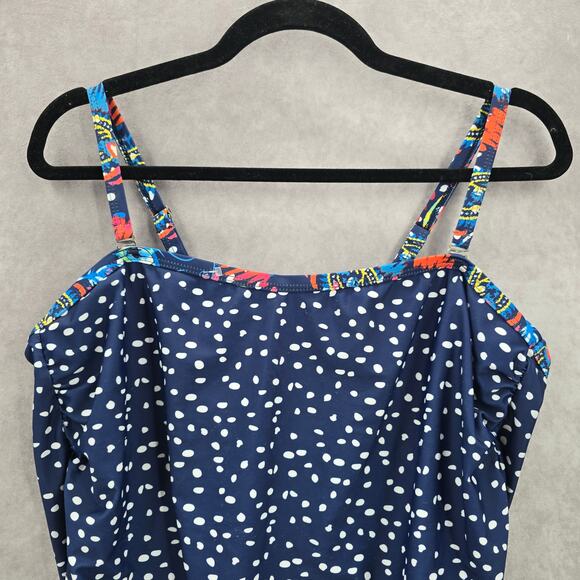 Blue Polka Dot Stretch Tie Boho White Tank Top Tankini Swimwear XL‎ Extra Large - Picture 3 of 6